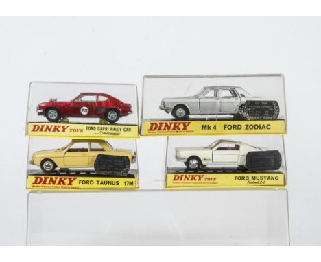 Dinky Toy Cars In Hard Plastic Cases, 213 Ford Capri Rally Car, metallic red body, 164 Mk 4 Ford Zodiac, silver body, 154 For