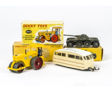 French Dinky Toys, 90A Richier Diesel Roller, 80A Panhard EBR75 FL11 Armoured Car, 811 Caravan, in original boxes, G-VG, 90A 