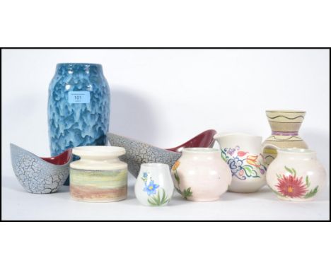 A collection of retro ceramics to include Hornsea pair of bowl vases, Poole Pottery, Poole Studio Pottery, West German vase a