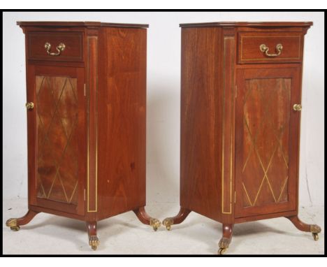 A good pair of regency mahogany inlaid speaker cabinets raised on splayed legs with ormulu mounts. Inset technics speakers be
