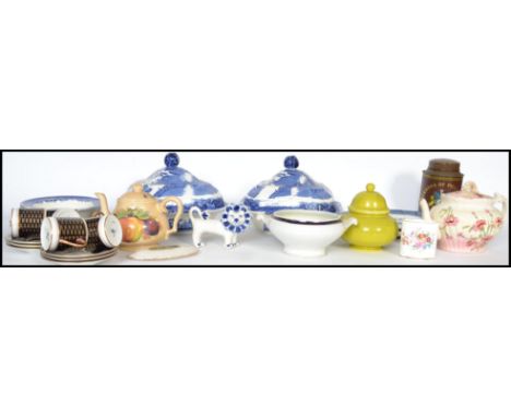 A collection of ceramics to include a Solian Ware blue and white set of 6 coffee cans and saucers, 2 believed 19th century wi