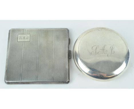 A silver round form pinch action snuff/tobacco box with gilt interior, Birmingham 1918, together with a square form silver ci