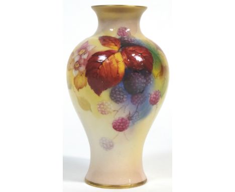 A Royal Worcester baluster vase, circa 1935, printed puce marks, shape No 2471, painted with blackberries and autumnal fruits