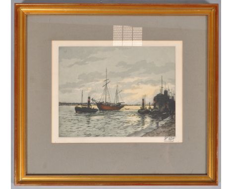 After F Roth, lithograph, Shipping Scene, image 21.5cm x 28cm