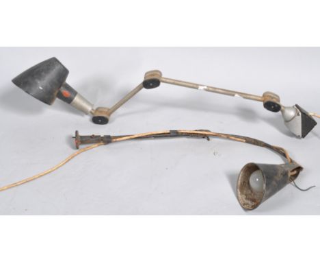 Two 20th Century vintage industrial workmans mechanist lamps to include; EDL articulated lamp having four section with switch