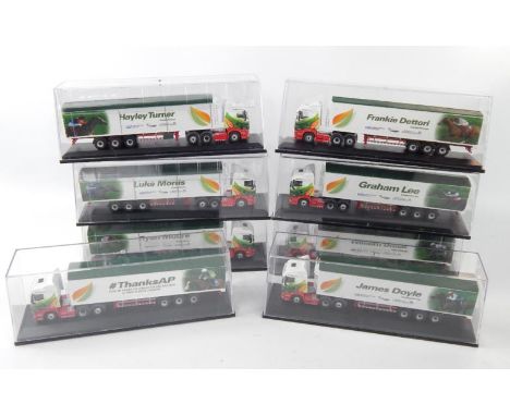 Oxford die cast models of Eddie Stobart lorries, Jockey Champs including Graham Lee, Ryan Moore and Luke Morris, cased. (8)