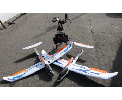 Two Graupner polystyrene remote control planes,  one with Discovery FPV markings, the other Elektro-Rookie markings, 97cm lon