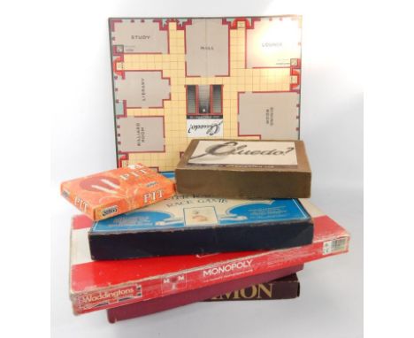 Board games including a Peter Rabbit's race game, Cluedo, Monopoly and Pit. (a quantity)