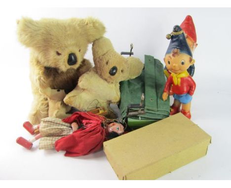 A Pelham puppet of Red Riding Hood, three book bears, two rubber squeak toys of Noddy and Big Ears, Poker die and a Chad Vall