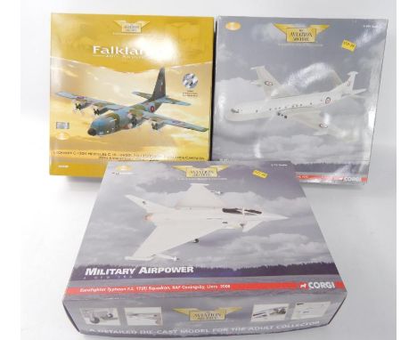 A Corgi Aviation Archive Military Air Power scale model of a Eurofighter Typhoon F2 AA36401, Hawker Siddeley Nimrod MR1 AA356