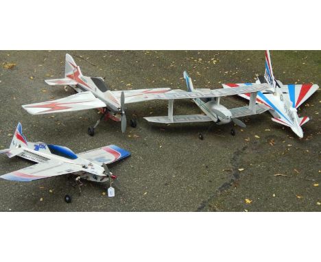 Four polystyrene starter R/C planes, including A Phase 3 bi-plane, Multiplex 3DR plane and a RC Factory plane.