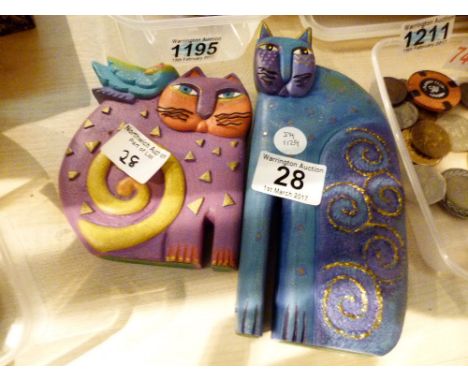 Two ceramic Laurel Birek cats