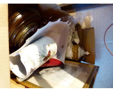 Box of mixed glass, barometer etc 