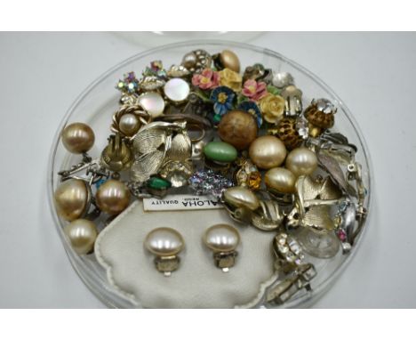 A selection of vintage clip  and screw back earrings including shell, simulated pearl, diamante etc
