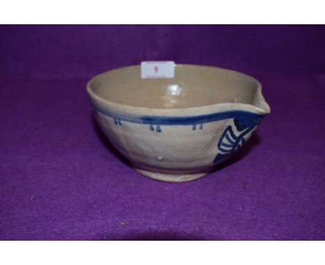 An earthen ware spouted bowl having blue delft design having stamp to base possibly reading Poole
CONDITION REPORT - 7.5cm ta