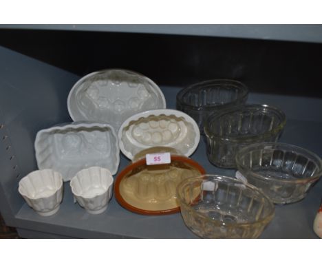 A selection of ceramic jelly moulds including Shelley and similar styles