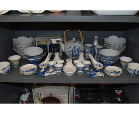 A mixed lot containing various oriental style table items, including tea pot, bowls and more, also included are some ceramic 