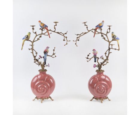 CANDELABRA. A pair, ceramic and gilt metal, 67cm H approx each. (2).