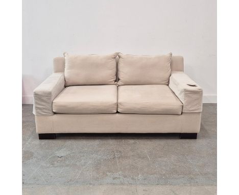 SOFA, SAND COLOURED FABRIC UPHOLSTERY. 168cm W approx.