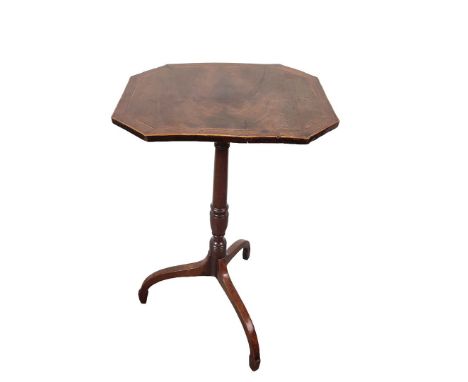 REGENCY OCCASIONAL TABLE. mahogany with an octagonal tilt top with strung detail, on a turned column and tripod supports 36cm