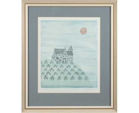* Keiko Minami [1909-2004]-Chateau and Sun,:-etching in colourssigned and numbered 131/45038 x 31cm.