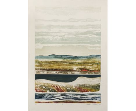 * Brenda Harthill [b.1943]-Variations VI - Dark Water,:-etching in colours on embossed papersigned and dated '89, inscribed a