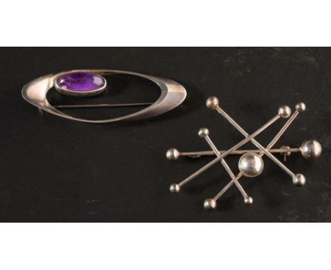 Niels Erik From (1908-1982), Denmark, two silver brooches,: both with Danish control stamps, one an openwork, oval brooch set