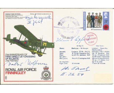 Multi Signed FDC 21st Anniversary Jet Crossing of the Atlantic 21st Feb 1972. Flt Lt I. M Johnson RAF. Sqn Ldr RF Saunders RA