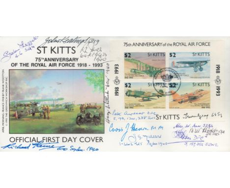 St Kitts FDC 75th Anniv of the Royal Air Force Signed 10 Battle of Britain Pilots, Crew WAAF Plus 1 the Dieppe raid and the C