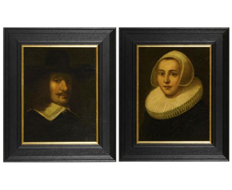            Bildnispendants im Stil der AltmeisterJe Öl/Sperrholz. Je unsigniert. 19. Jh. Je 31,5 x 24,5 cm. Gerahmt : Je 41 