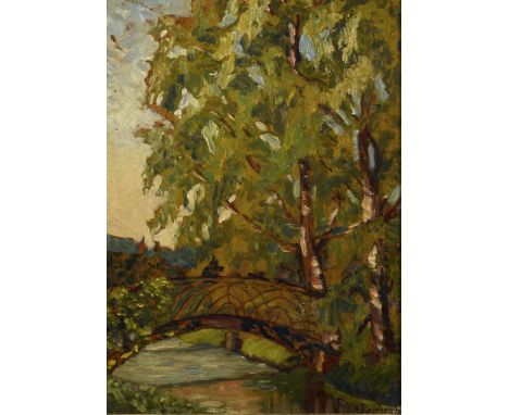                     REICHENBERGER,             Alice    Baden Baden - Parklandschaft mit "Gönnerbrücke"Öl/Malkarton. Rechts u