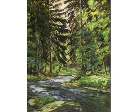                     SCHNEE,             Hermann (1840 Treuenbrietzen - 1926 Berlin)    Gebirgsbach im HerbstAquarell/Gouache.