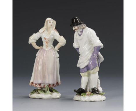 2 Bauernfiguren. Meissen. Schwertermarke am Sockel, um 1750. Modell-Nr.: 1614 und 1607. Entwurf: 1751.                     RE