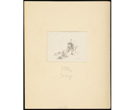                     SLEVOGT,             Max(1868 Landshut - 1932 Leinsweiler-Neukastel)    Jäger mit HundenLithografie. Blei