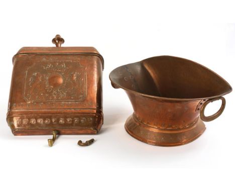 Lavabo. 18./19. Jh.             Kupfer teils getrieben und gepunzt, Behälter innen verzinnt, Messing-Auslauf. Becken 22 x 40 