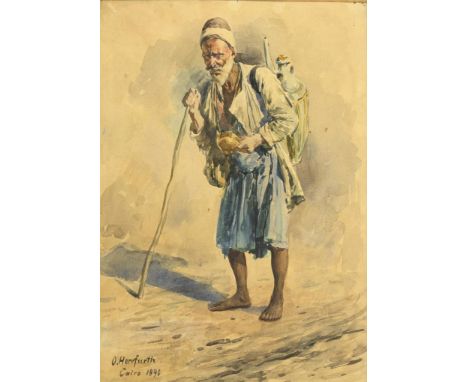                     HERRFURTH,             Oskar (1862 Merseburg - 1934 Weimar)    Ägyptischer WasserverkäuferAquarell. Links