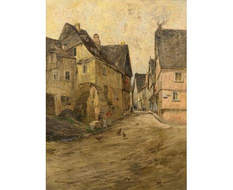                     OENIKE,             Karl (1862 - 1924 Berlin)    Dorfstraße an der MoselÖl/Leinwand. Links unten signiert
