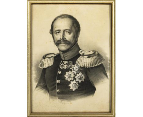 Porträt Alexander Prinz zu Württemberg k.k. General der Cavallerie, Inhaber des k.k. Husaren-Regiments No. 11.             Li