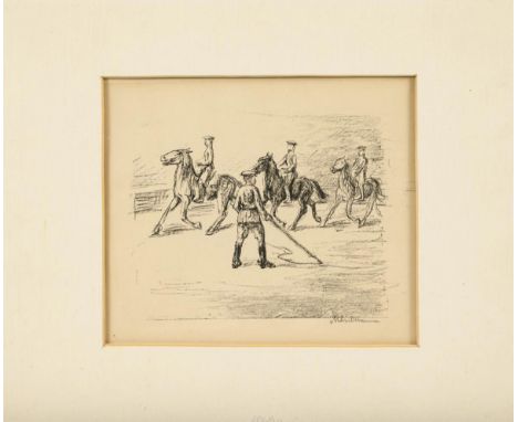                     LIEBERMANN,             Max(1847 Berlin - 1935 Berlin)    Soldaten bei der Pferde-DressurLithografie. Ble