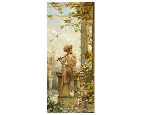                     BARON,             Henri zugeschrieben    Flöte spielender PanÖl/Malkarton. Unsigniert. 37 x 17 cm. Gerah