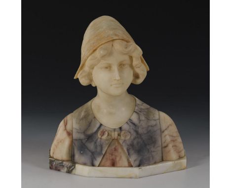                     CARLI,             Auguste Henri(1868 Marseille - 1930 Paris)    MädchenbüsteAlabaster teils eingefärbt, 