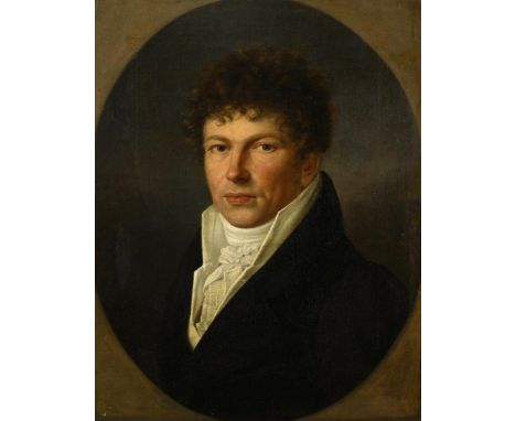             Deutscher Künstler um 1810/20: Porträt eines jungen MannesÖl/Leinwand. Unsigniert. 56 x 45 cm. Gerahmt : 72 x 59 