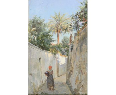                     LOVATTI,             Augusto (1852 Rom - 1921 Capri)    Gasse auf Capri mit MagdÖl/Malkarton. Rechts unte