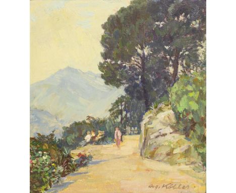                     KÖHLER,             August (1881 Stuttgart - 1964 ebd.)    "Tappeiner Weg - Meran"Öl/Malkarton. Rechts un