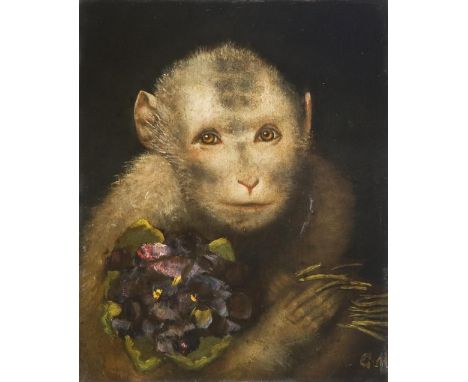                    MAX,             Gabriel Cornelius von (1840 Prag - 1915 München)    Affe mit Vergißmeinnicht-Blumenstrau