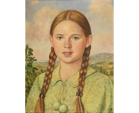                     BERNERT,             Alfred (* 1893 Dönis)    MädchenbildnisÖl/Holz. Rechts unten monogrammiert, verso si