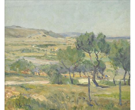                     ESCHKE,             Hermann Richard (1859 Berlin - 1944 Jüterbog)    Sommerliche LandschaftÖl/Leinwand/Ka