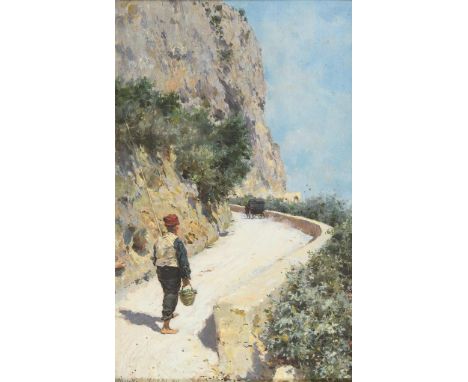                     LOVATTI,             Augusto (1852 Rom - 1921 Capri)    Straße auf Capri mit AnglerÖl/Malkarton. Links un