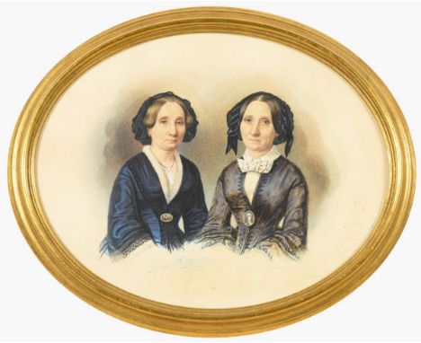                     ENGERTH,             Eduard von (1818 Pleß - 1897 Semmering)    Ovales Bildnis zweier DamenAquarell/Gouac