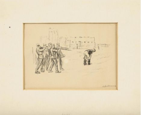                     LIEBERMANN,             Max(1847 Berlin - 1935 Berlin)    Soldaten beim Schießen auf einen nackten PoLith